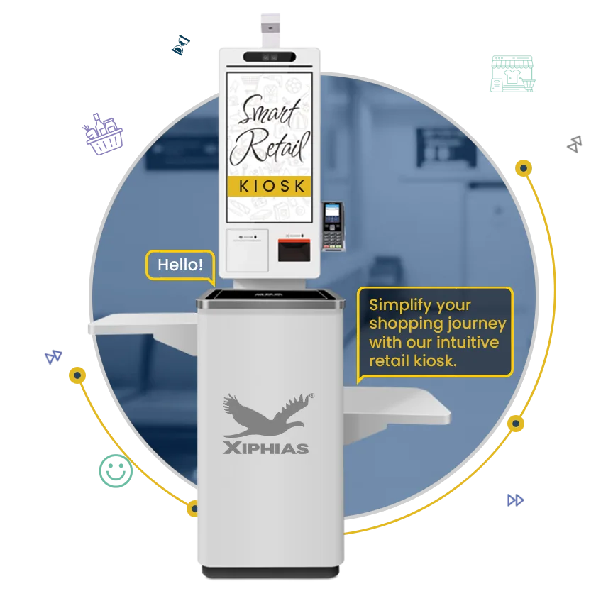 XIPHIAS AI-Powered Smart Retail Touch Screen Kiosk for malls and supermarkets