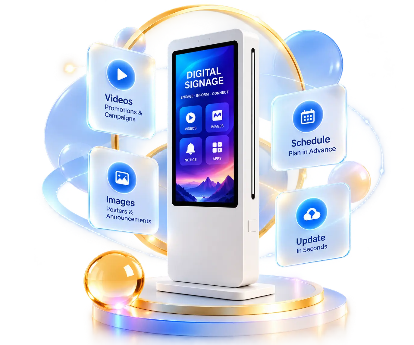Digital signage management software with centralized content control.