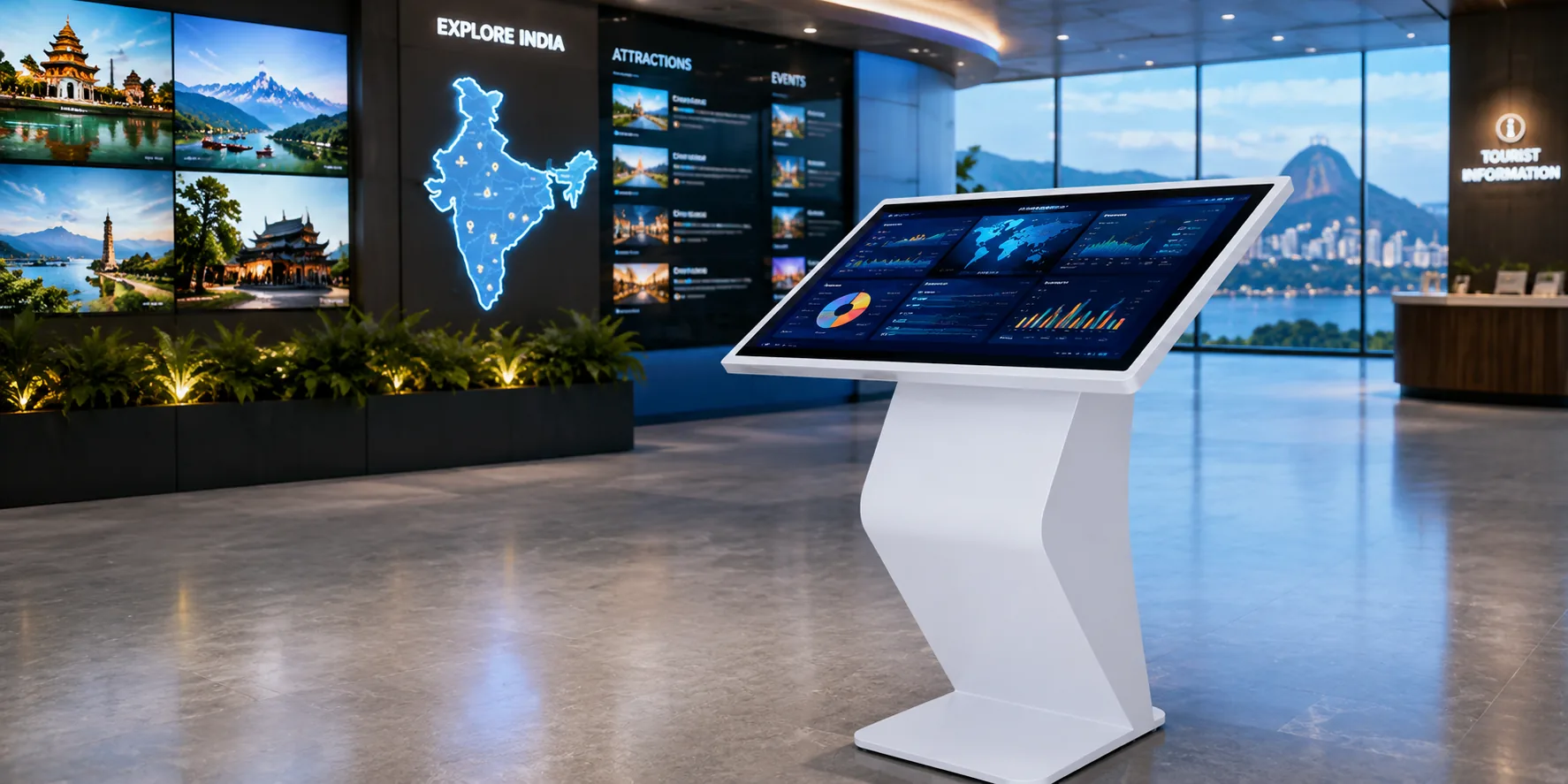 XIPHIAS tourism kiosk providing data-driven insights on visitor footfall and popular travel routes.