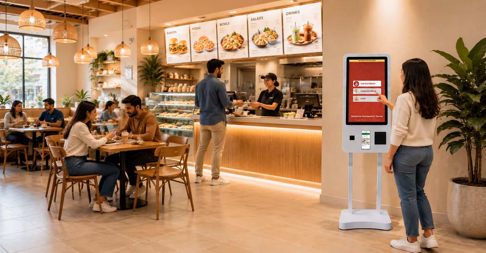 XIPHIAS self-ordering kiosk with touchscreen menu and contactless payment