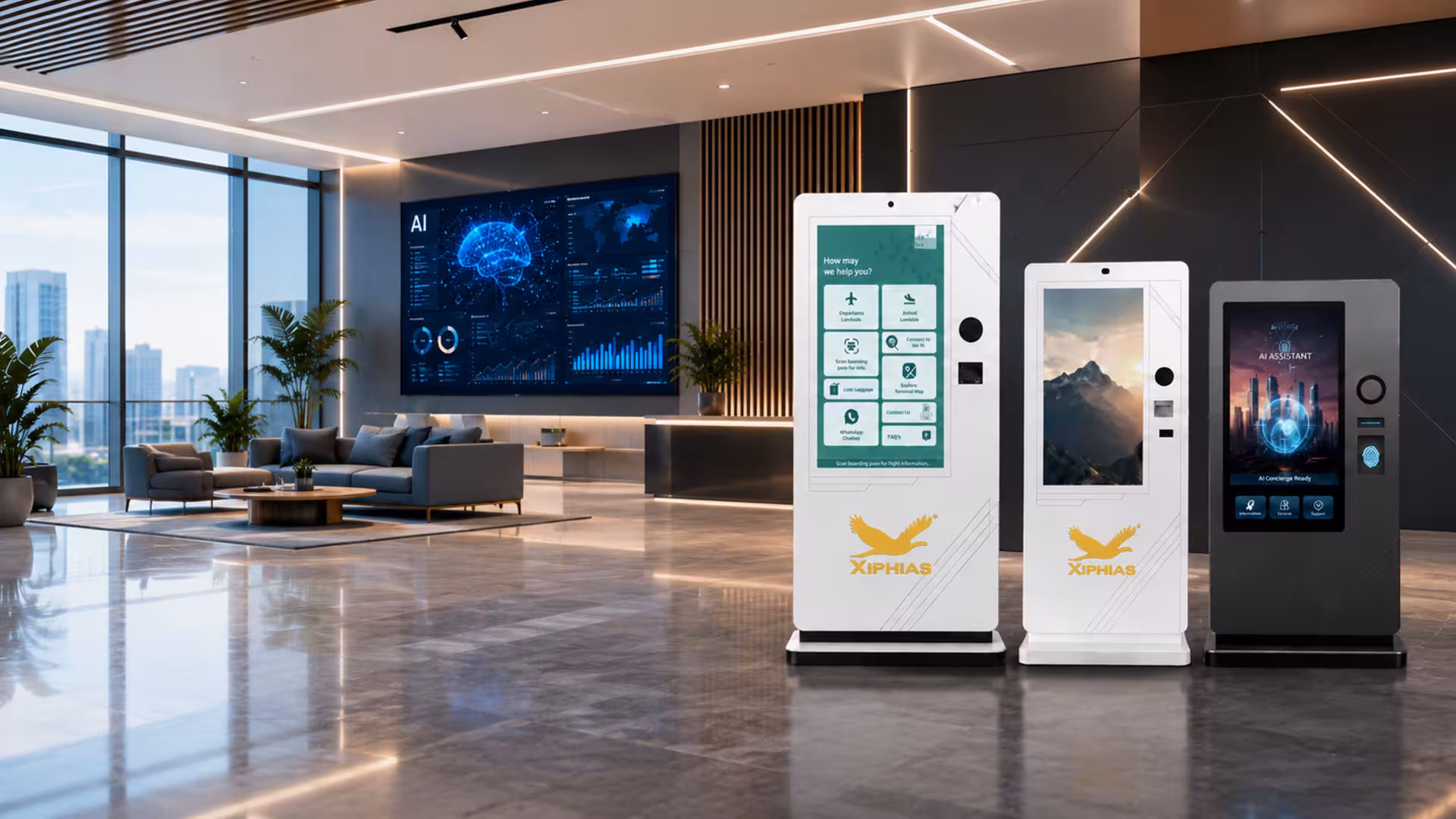 AI-powered self-service kiosk with touchscreen display.