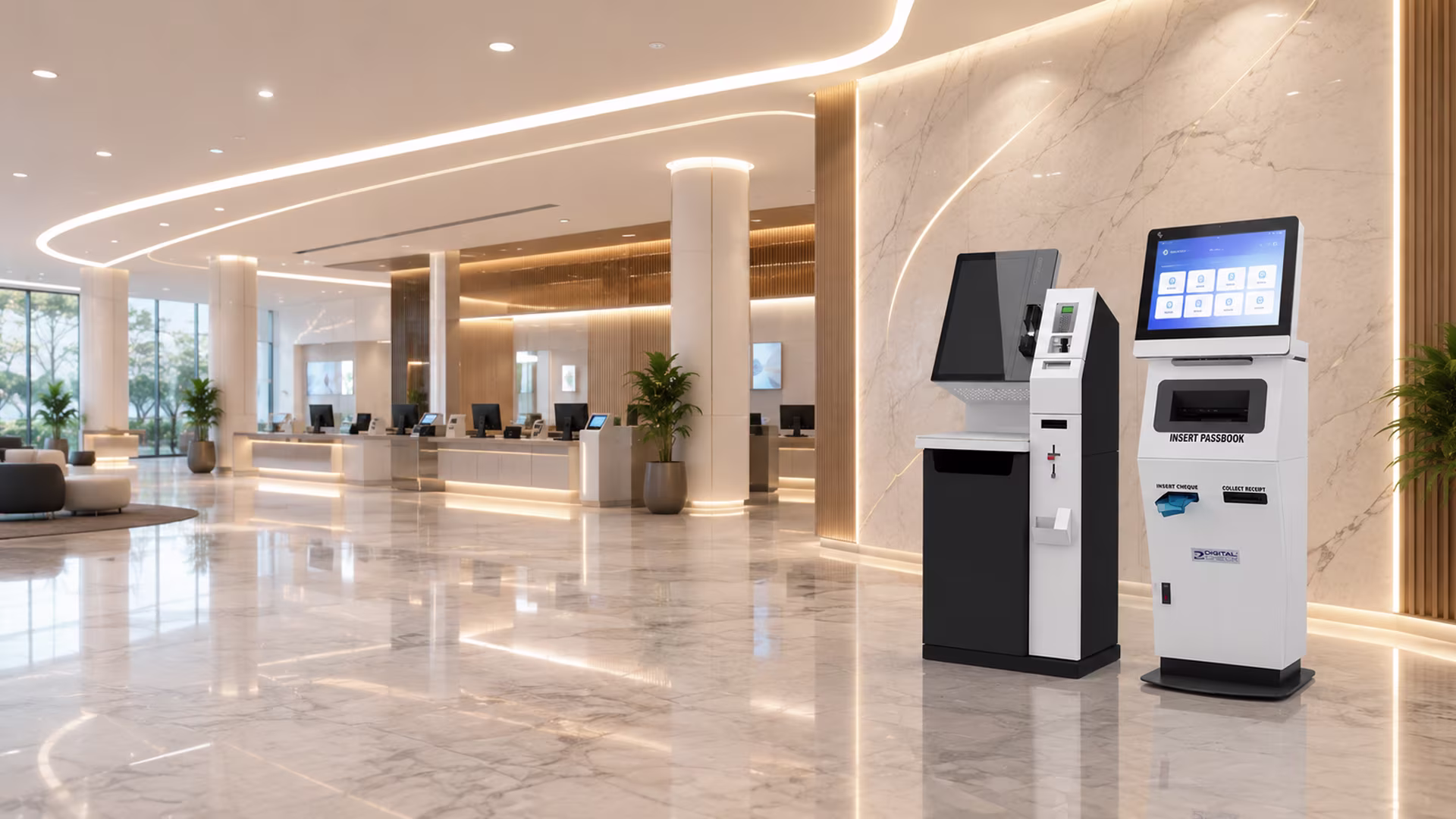 AI-powered Banking Touch Screen Kiosk for self-service financial transactions