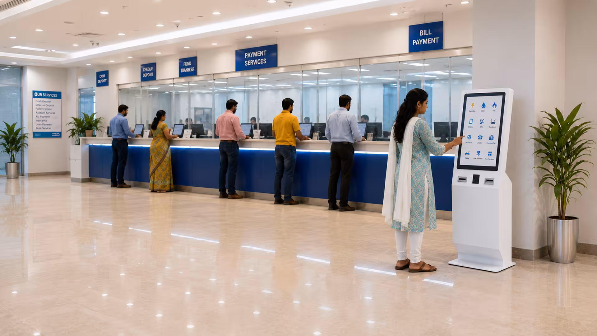 Interactive Bill Payment Kiosk with cash, card, and UPI payment modes