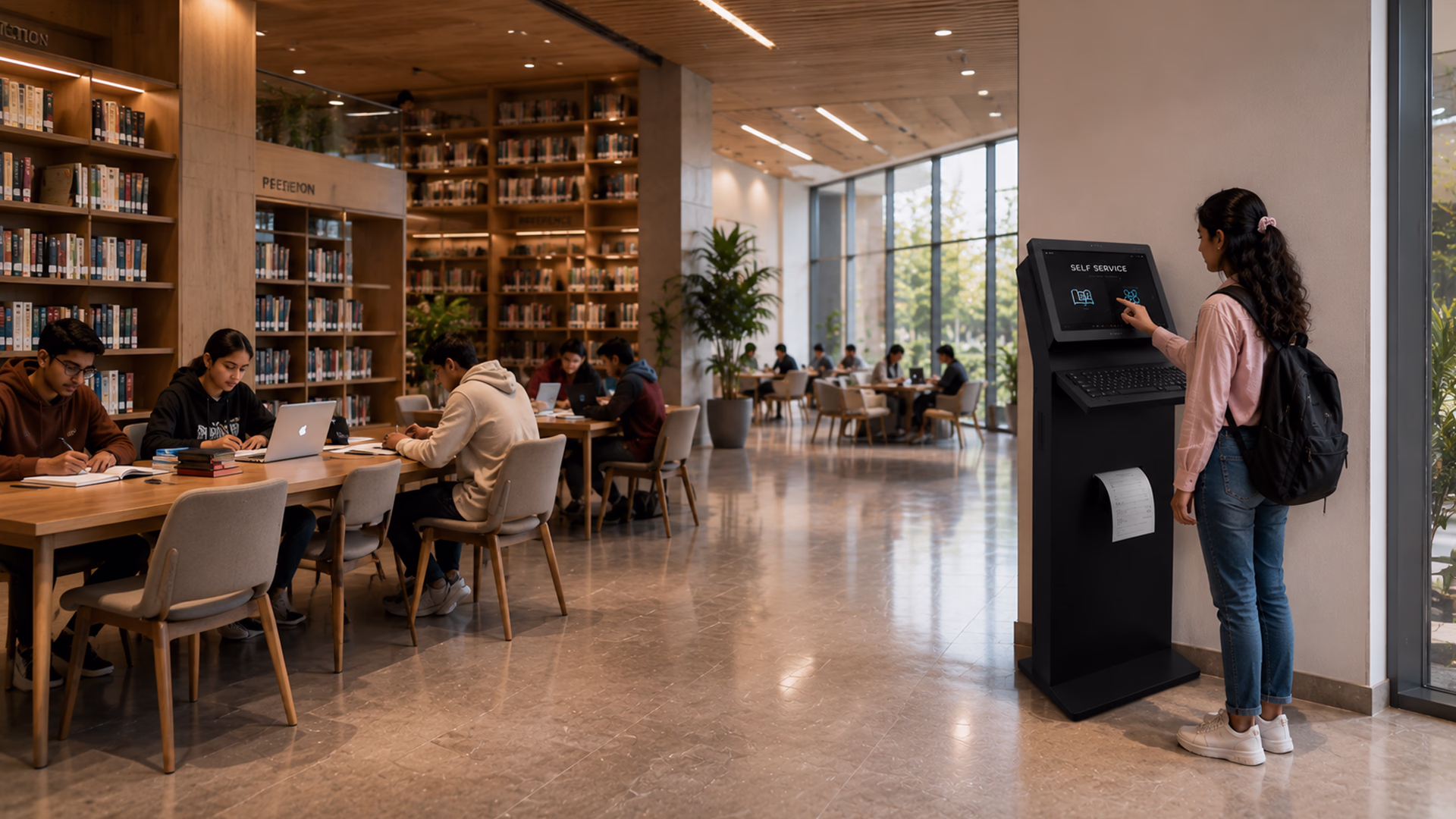 Interactive Education Kiosk with touchscreen for student self-service and digital learning