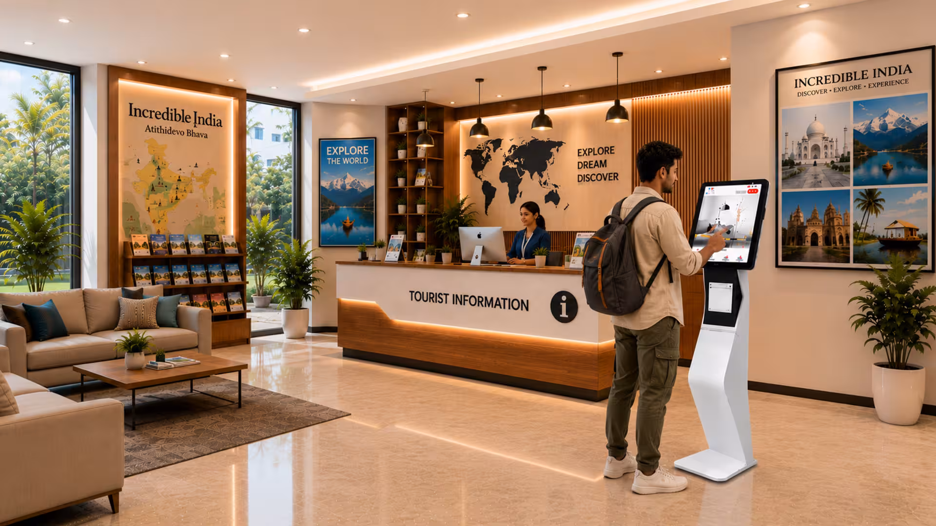 XIPHIAS Tourism Kiosk at airport for multilingual tourist information and ticket booking