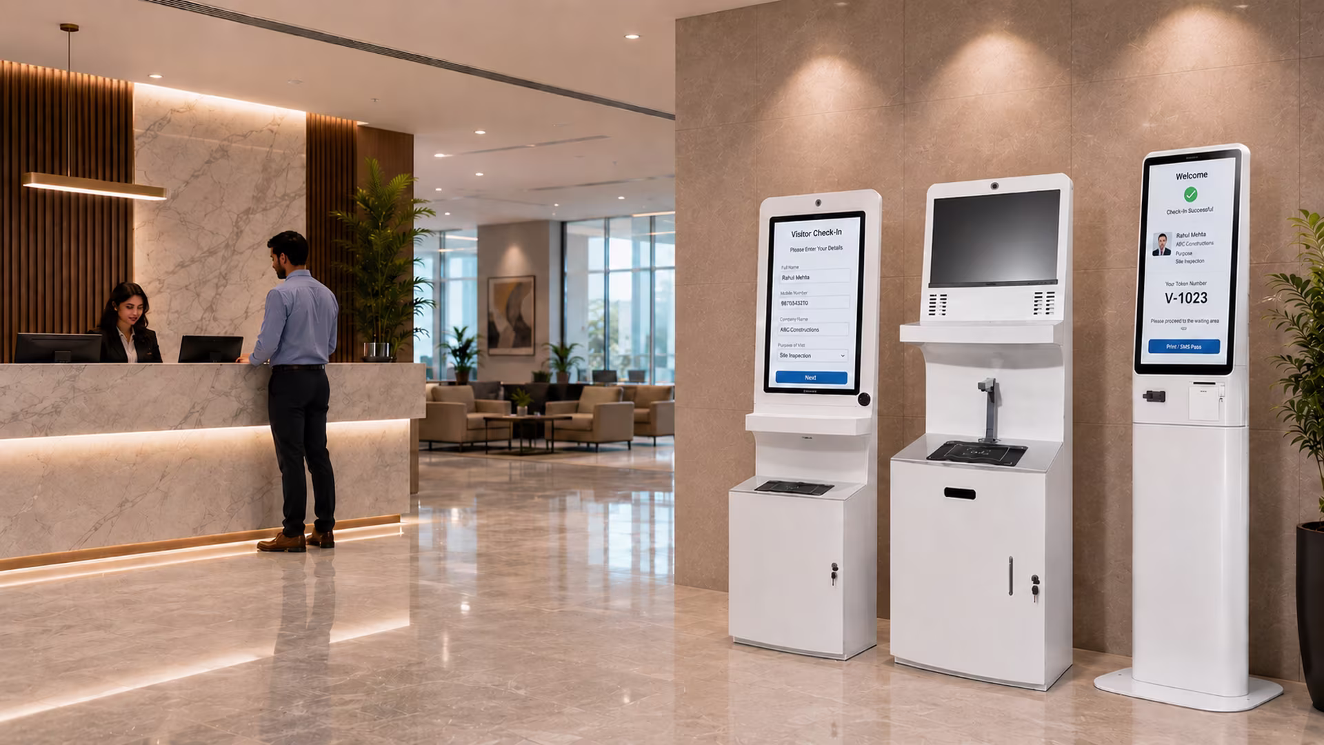 AI-powered Visitor & Vendor Management Kiosk for self-service check-in and access control