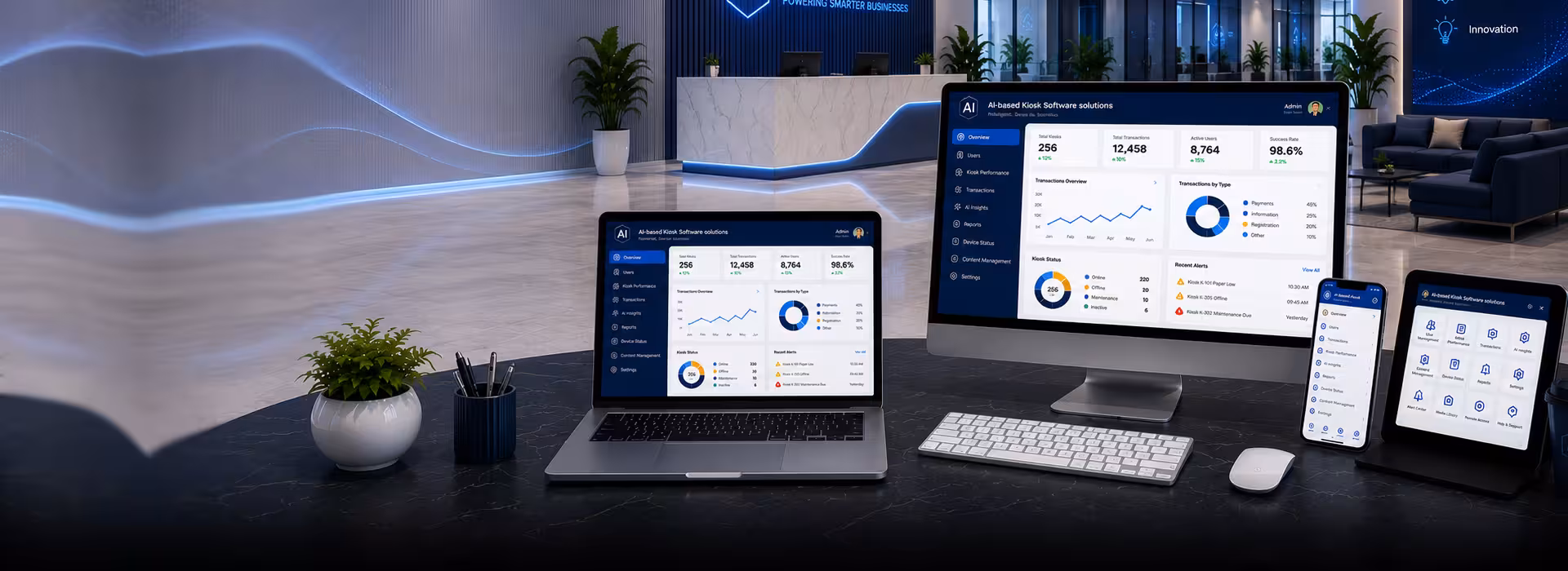 AI-based kiosk software with smart automation and self-service features.