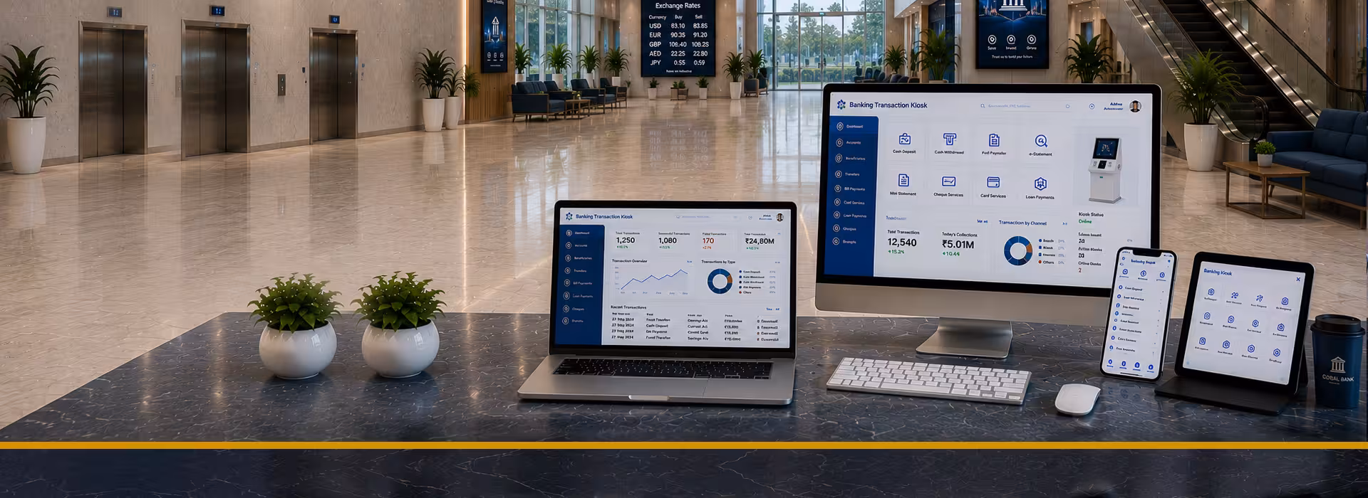 Banking transaction kiosk solution for secure self-service banking.
