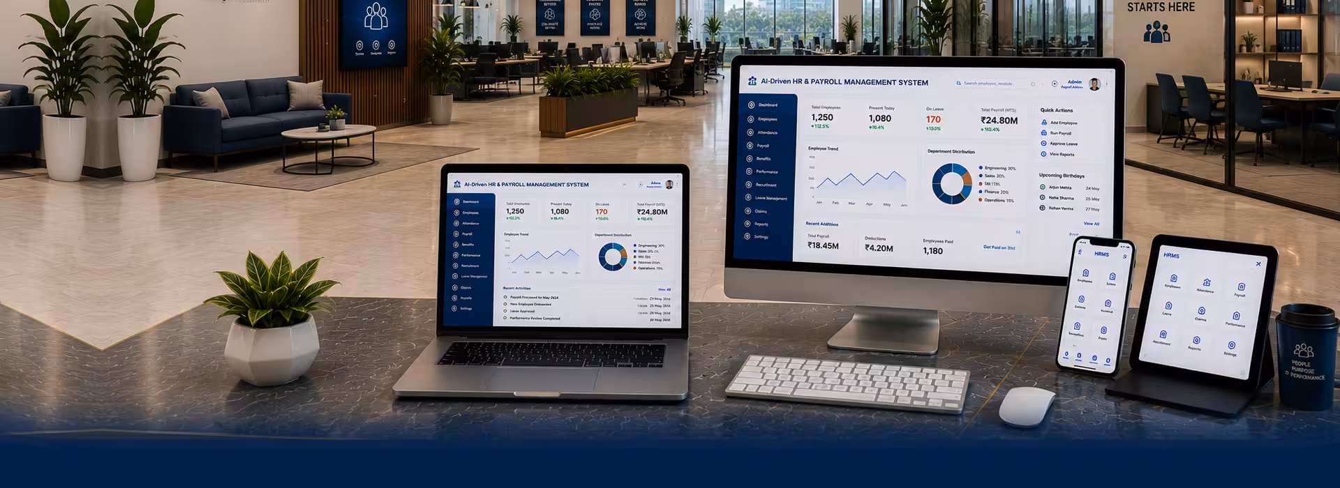 AI-powered HR and payroll management platform with employee, payroll, attendance and analytics features.