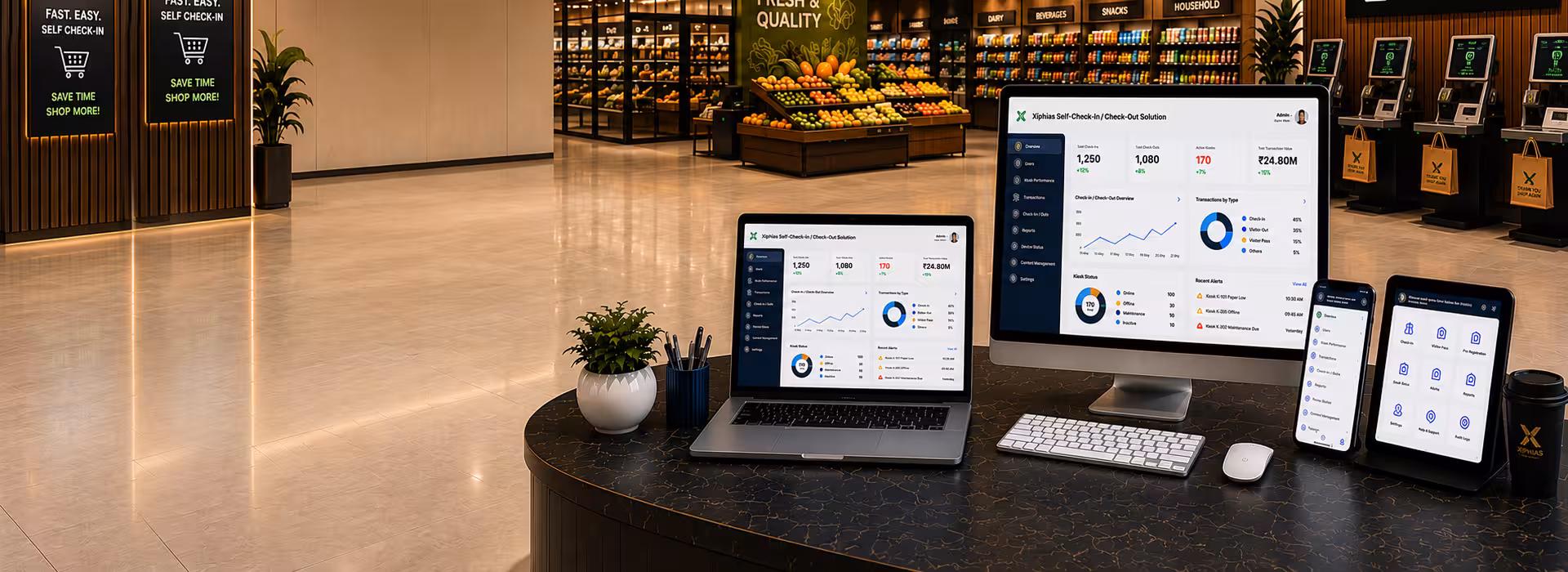 Self-check-in and check-out kiosk software for automated customer management.