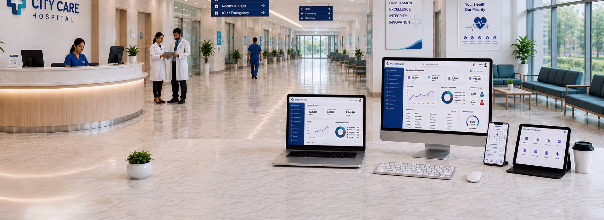 Healthcare kiosk software for patient check-in and digital services.