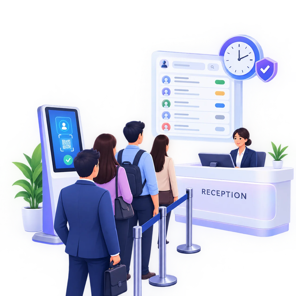 Visitor management kiosk reducing entry delays, queues, and manual record keeping.