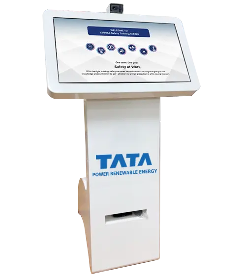 Self-service Safety Training Kiosk enabling multilingual EHS onboarding and instant certification for employees.