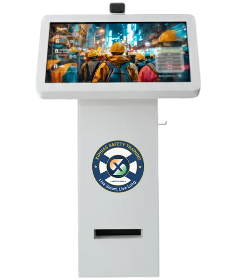 Interactive Safety Training Kiosk with touchscreen for digital workplace induction and compliance training.