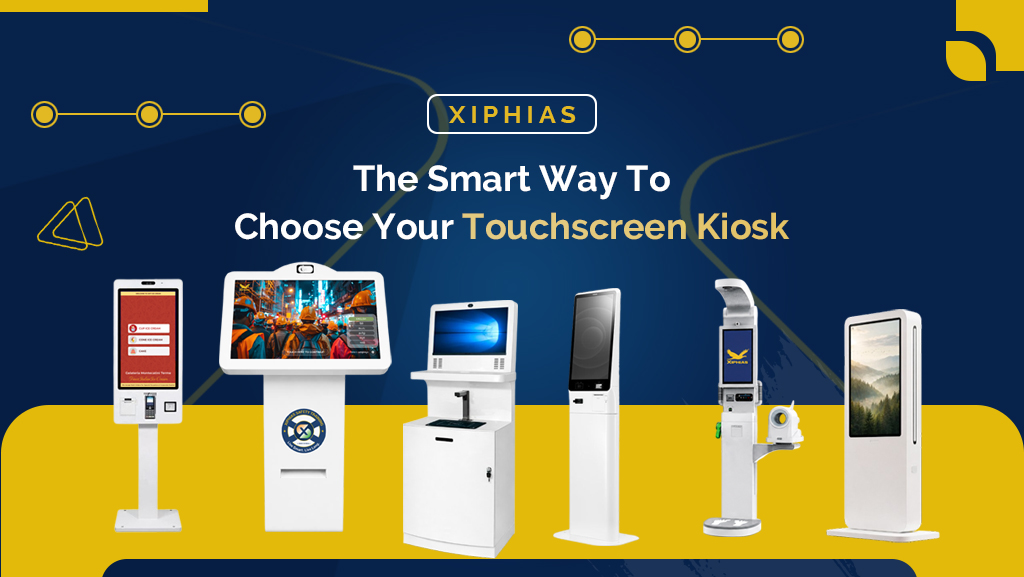 Touchscreen kiosk in a modern reception area used for self-service check-in